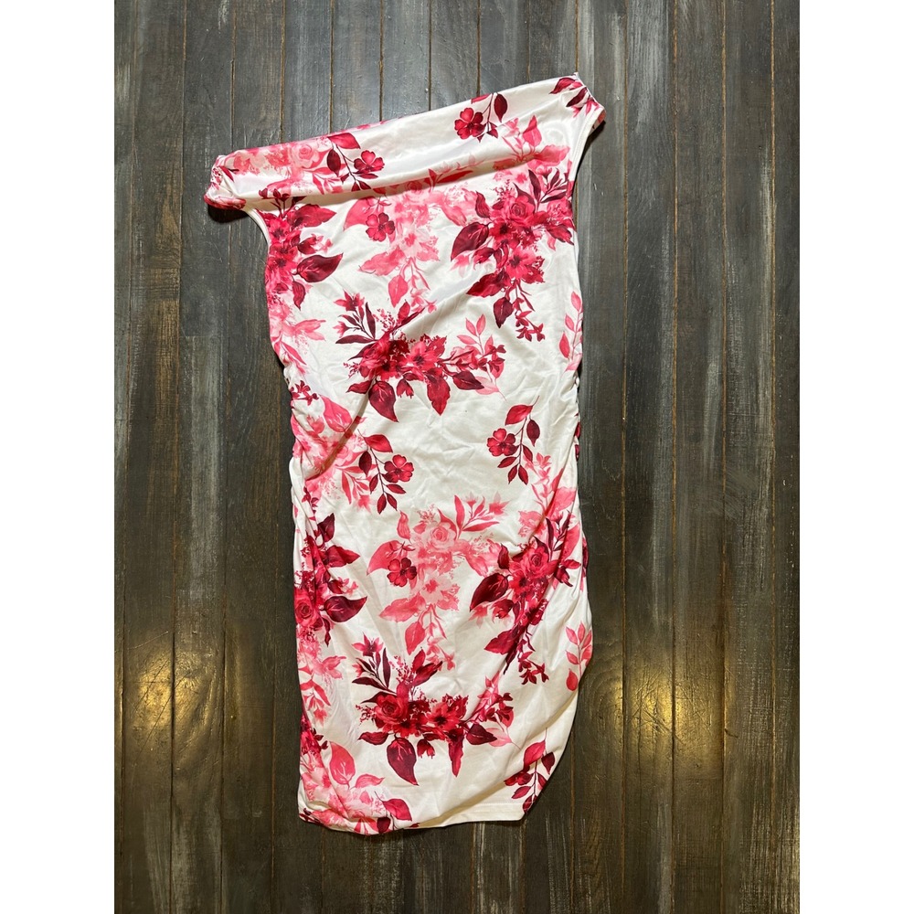 Shein Floral Off Shoulder Bodycon Mini Dress Pink White Ruched Side Summer